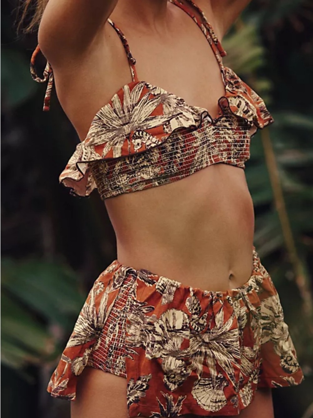 Free People Avery Rust Floral Ruffle Bikini